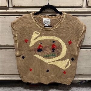 Vintage The Villager Equestrian Horse Sweater Vest Hand Knit Medium Petite